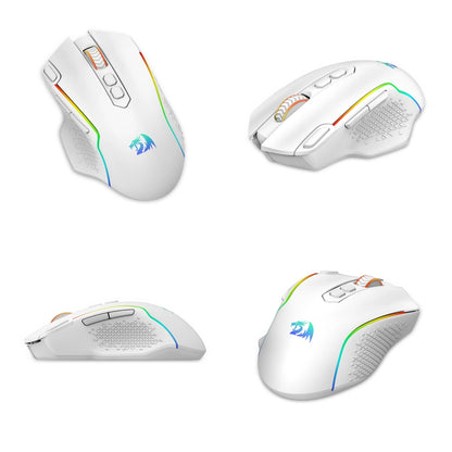 Mouse gaming wireless Redragon M810 Pro, mouse gamer cablato 10000 DPI con tasto Rapid Fire, 8 pulsanti macro, mouse nero/bianco