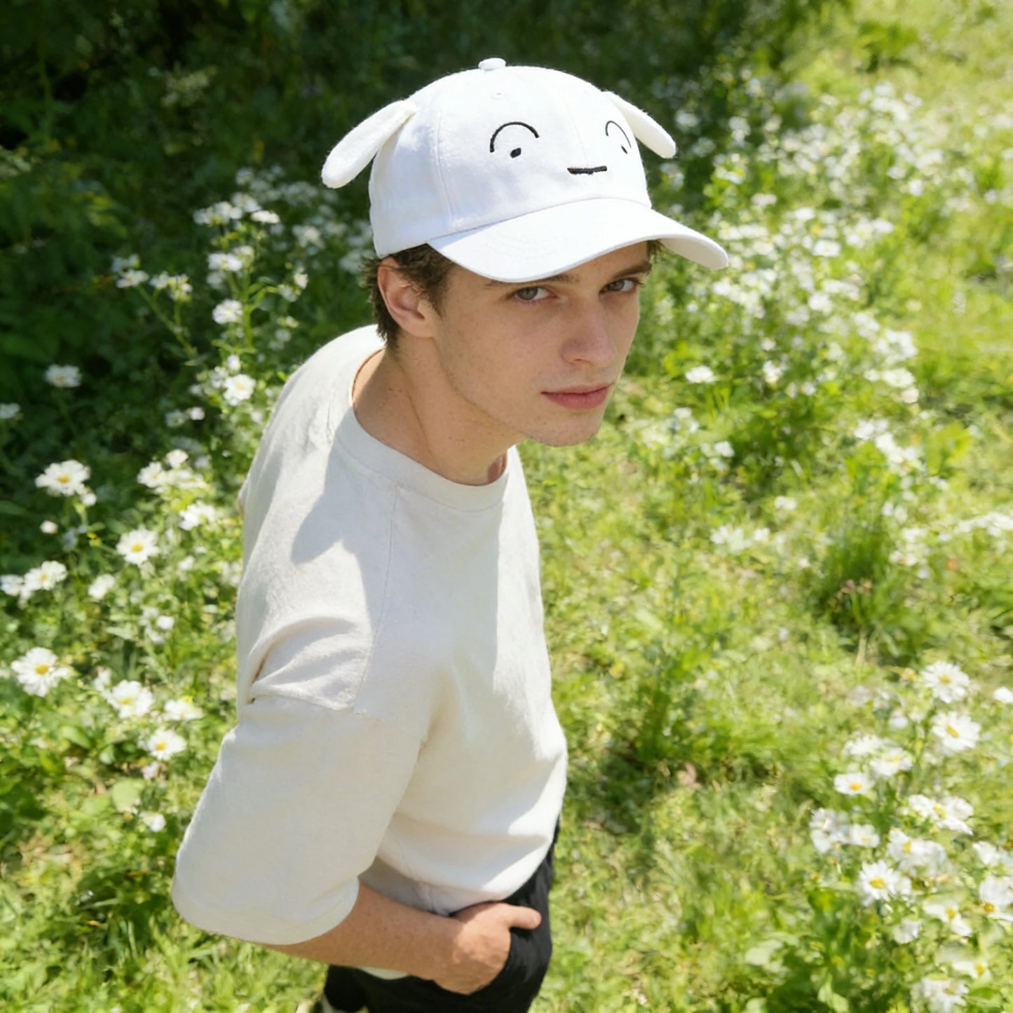 1pc，Cute Cartoon 3D Plush Ears Baseball Cap - Shin-chan & Pig Embroidery Casual Trendy Hat.