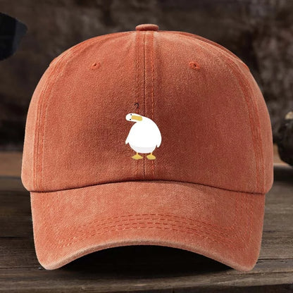 Cute duck print baseball cap with adjustable snap button, breathable fabric, outdoor casual headpiece