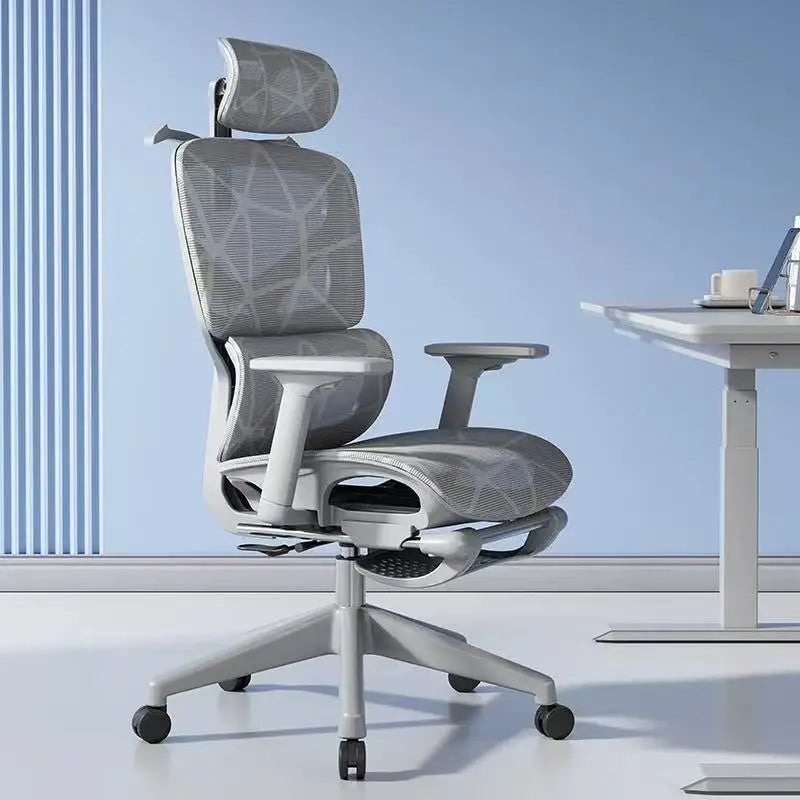 Sedia da ufficio ergonomica regolabile in mesh, sedia da scrivania per computer con schienale alto traspirante, supporto lombare 6D e poggiapiedi retrattile