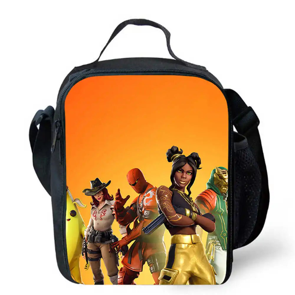 Lunch Bags for Children, Cartoon Fortnite School Picnic Bags for Girls and Boys, Kids Insulated Cooler Lunch Bags Portable Lightweight