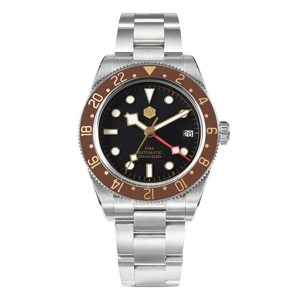 San Martin 39mm NH34 GMT Men Luxury Watch Bidirectional Aluminum Bezel Automatic Mechanical Sapphire 100M Waterproof  SN0109
