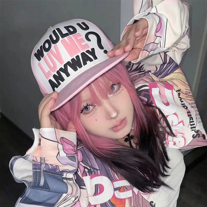 Gorras de béisbol unisex nuevas con bloques de color, letras estampadas y bordadas, estilo hip hop, malla transpirable, visera para el sol, tipo trucker streetwear, versátiles