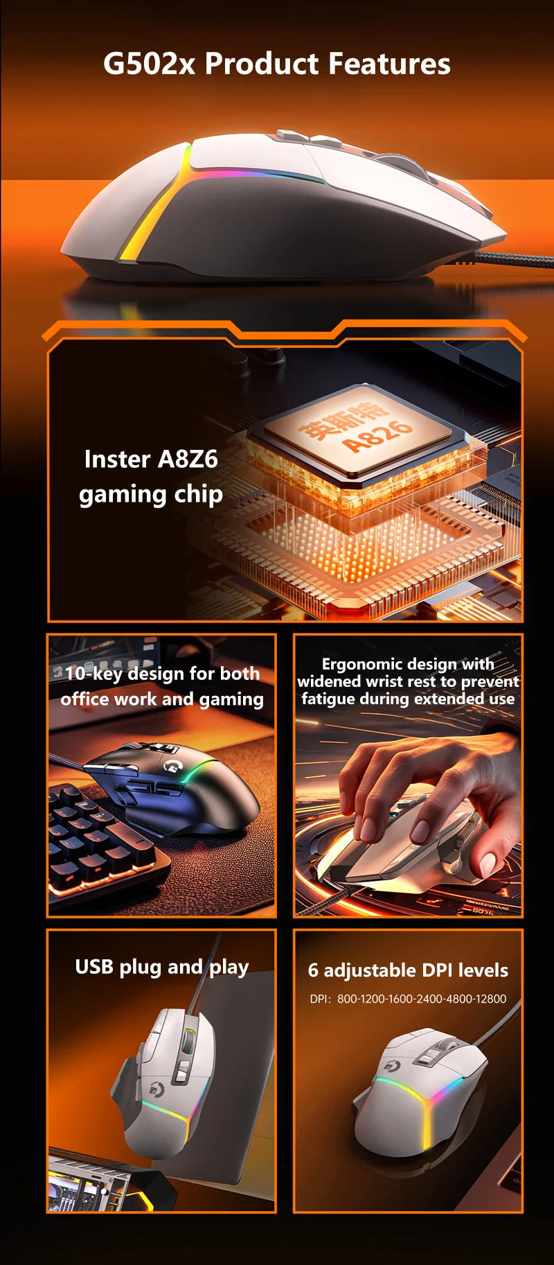 Mouse de gaming wireless ergonomic, reîncărcabil prin USB, Bluetooth, cu senzor optic, programabil, cu conexiune prin cablu, pentru Windows