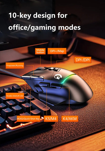 Mouse de gaming wireless ergonomic, reîncărcabil prin USB, Bluetooth, cu senzor optic, programabil, cu conexiune prin cablu, pentru Windows