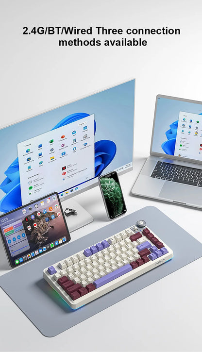 Teclado mecánico gaming esports AULA AU75 de tres modos, 81 teclas, teclas PBT, hot-swappable, RGB, teclado inalámbrico para PC de escritorio y escritura
