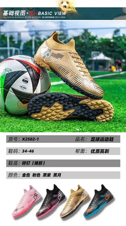 Kids Anti Collision Toe Football Boots Lace Up Closure Short Non Slip Studs Wearproof Breathable Outdoor Grass Game Shoes