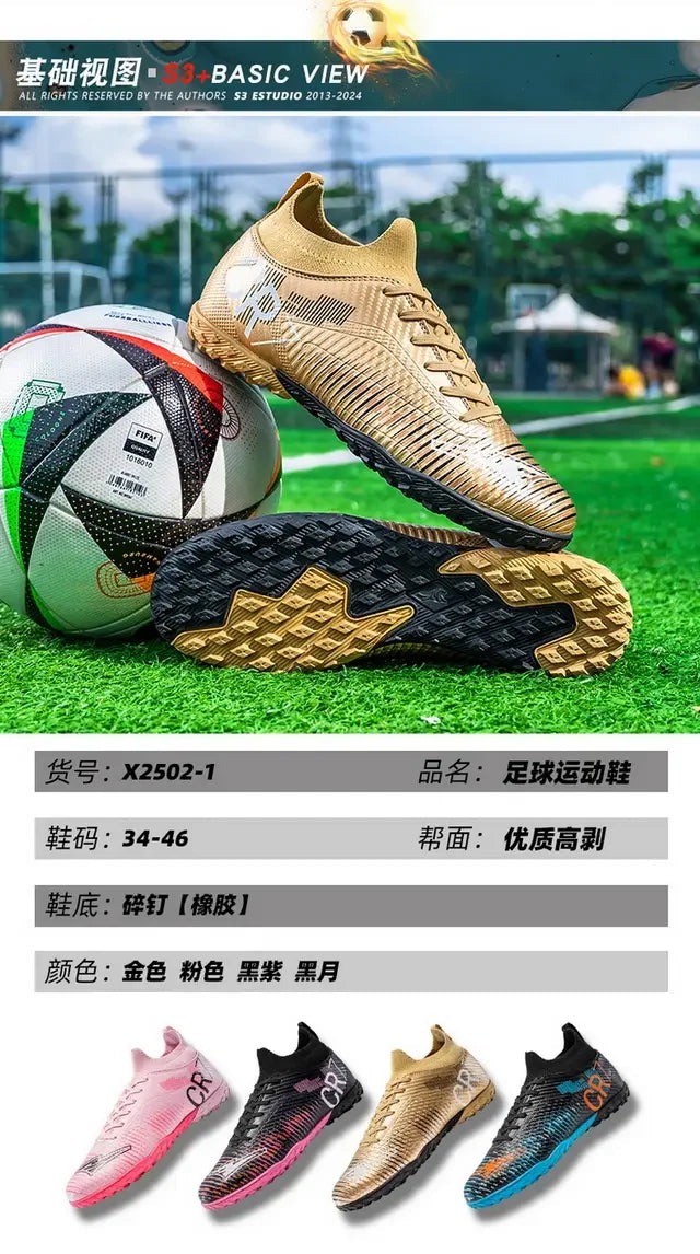 Scarpe da calcio per bambini antiurto sulla punta, chiusura con lacci, tacchetti corti antiscivolo, resistenti all’usura e traspiranti, per partite su erba all’aperto
