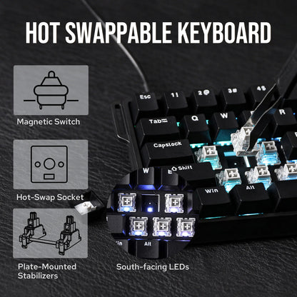 Teclado mecánico con cable AULA WIN60 HE/WIN60 HE MAX 60% con estructura tray-mount hot-swap e interruptores magnéticos Hall Effect