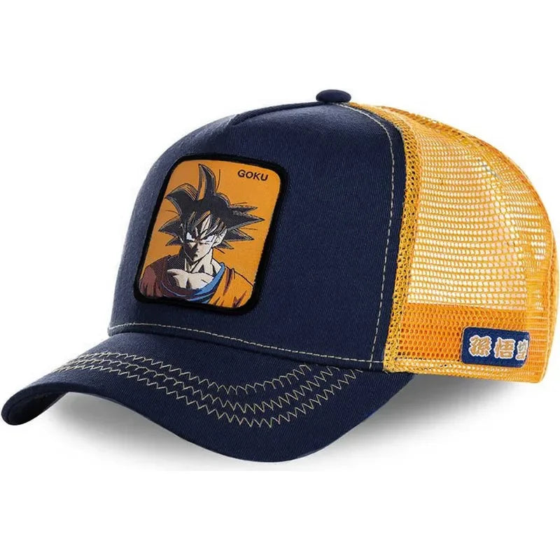 Dragon Ball Buu Goku-kasket – sommerrejse-kasket med skygge til mænd, broderet, hiphop-stil, solskærm, justerbar trucker-meshkasket