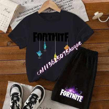 Conjunto de verano Fortress Night de camiseta y pantalones cortos para niños y niñas, 2 piezas, ropa infantil con camiseta estampada, regalo