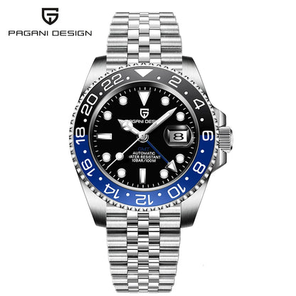 Orologio PAGANI DESIGN GMT 40MM da uomo, di lusso, con vetro zaffiro AR, movimento meccanico automatico, lunetta in ceramica, impermeabile 100M, idea regalo