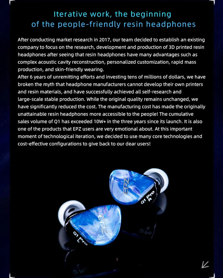 EPZ Q1 Pro Yunshuilan Wired HiFi Bass Earbuds IEM Gaming Earphones with Mic, 10mm Dual Magnetic Driver, Detachable 0.78mm 2-Pin Cable