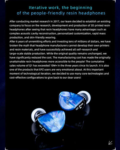 EPZ Q1 Pro Yunshuilan Wired HiFi Bass Earbuds IEM Gaming Earphones with Mic, 10mm Dual Magnetic Driver, Detachable 0.78mm 2-Pin Cable