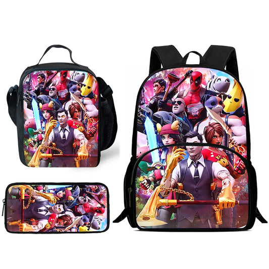 Hot Game Child Backpacks Lunch Bag Pencil Case Pupil Large Capacity School Bags Design-F-FortniteS For Boy Girl Best Gift