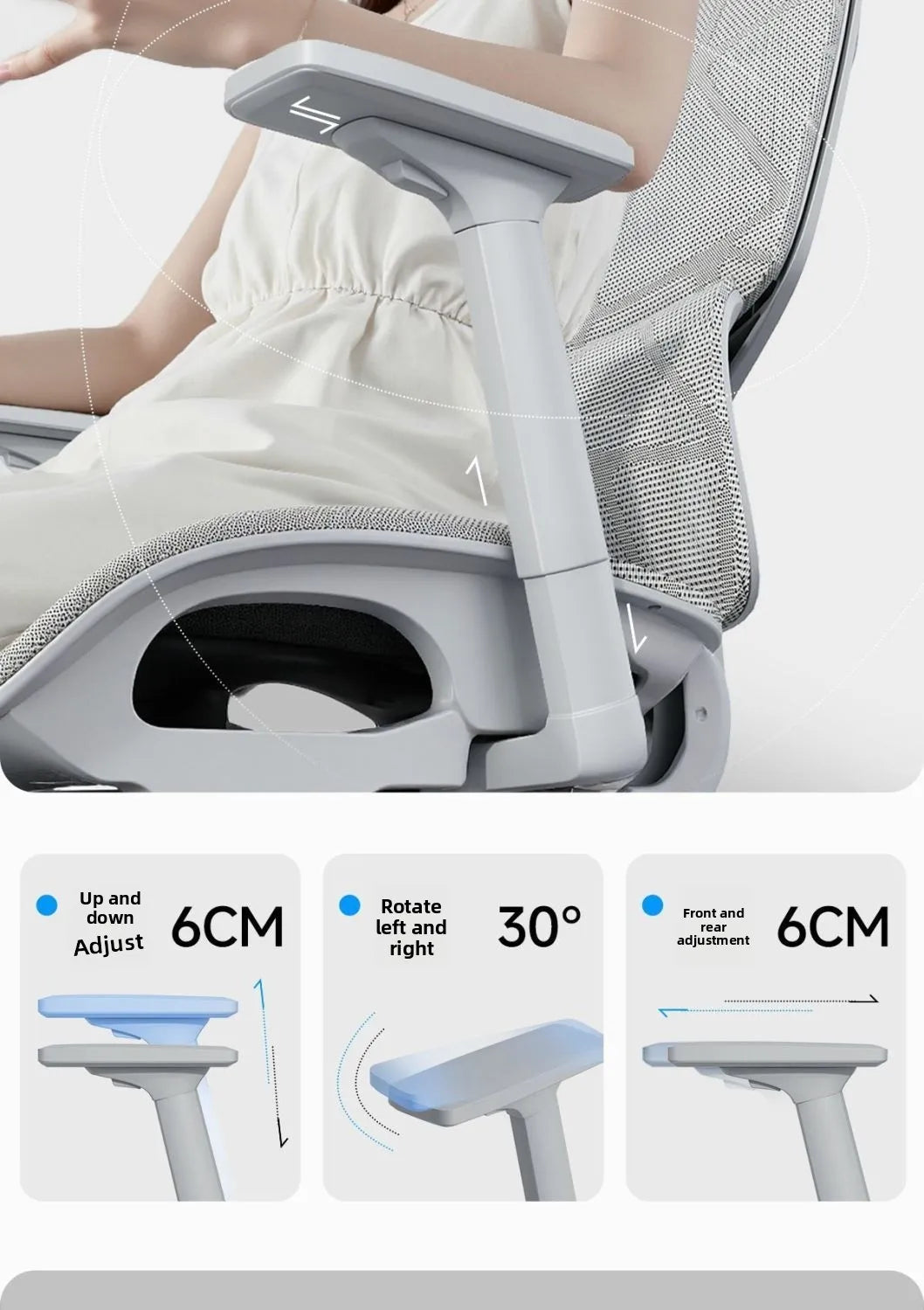 Sedia da ufficio ergonomica regolabile in mesh, sedia da scrivania per computer con schienale alto traspirante, supporto lombare 6D e poggiapiedi retrattile