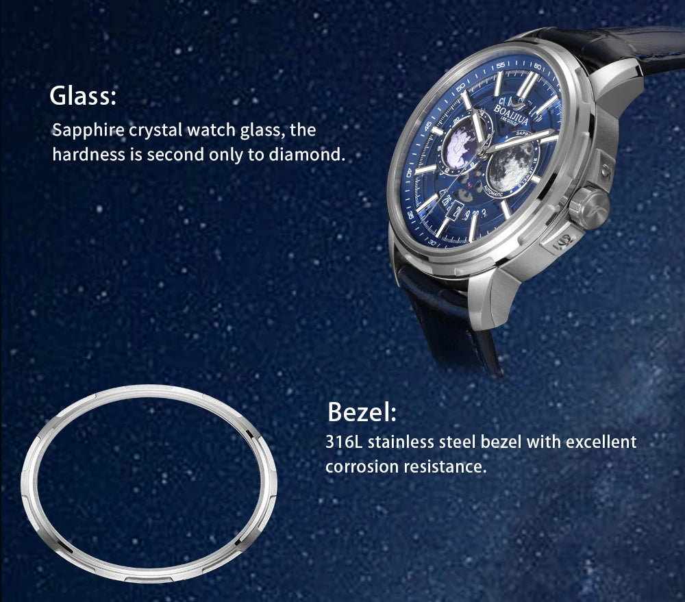 BORIAGE(BOAIJIUA) Orologio meccanico da uomo completamente automatico, design originale, impermeabile e luminoso
