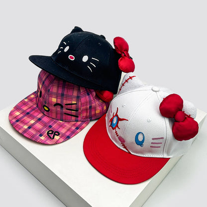Breathable Cute Sunshade Flat Eave Peaked Caps Versatile ins Fashion Niche New Unisex Funny Kitty Embroidery Bow Baseball Hats