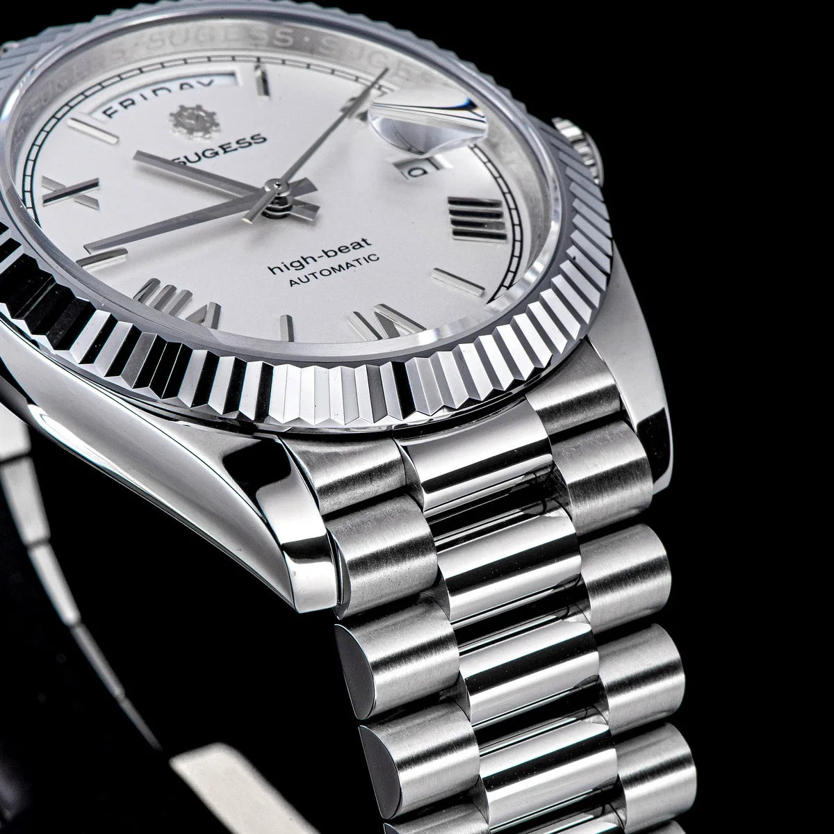 Sugess 40mm Men's Watches Automatic Date Mechanical Day Wristwatch Peacock SL3034 Movement Sapphire Waterproof Luxury Retro New