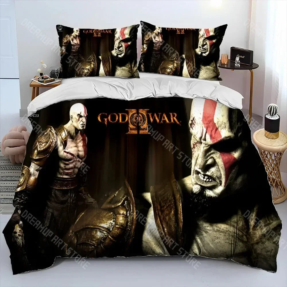 God of War Game Gamers Kratos Comforter Bedding Set,Duvet Cover Bed Set Quilt Cover Pillowcase,king Queen Size Bedding Set Kids