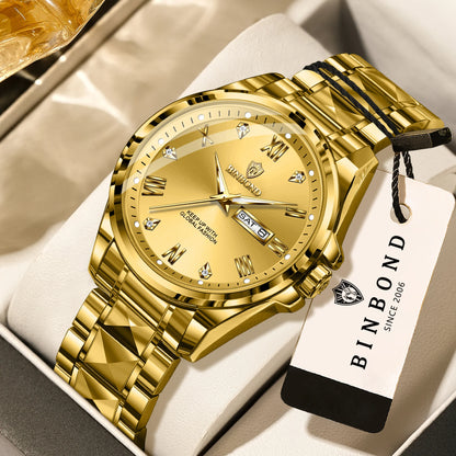 Relógio de pulso de quartzo para homem BINBOND – Estilo profissional, luxuoso, luminoso, robusto e duradouro, estanque, com indicação automática da data e do dia da semana.