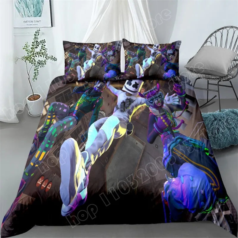 Juego de cama Fortnite de 3 piezas, ropa de cama para dormitorio con estampado 3D, diseño de videojuego y dibujos animados, funda nórdica y funda de almohada decorativas, regalo de cumpleaños
