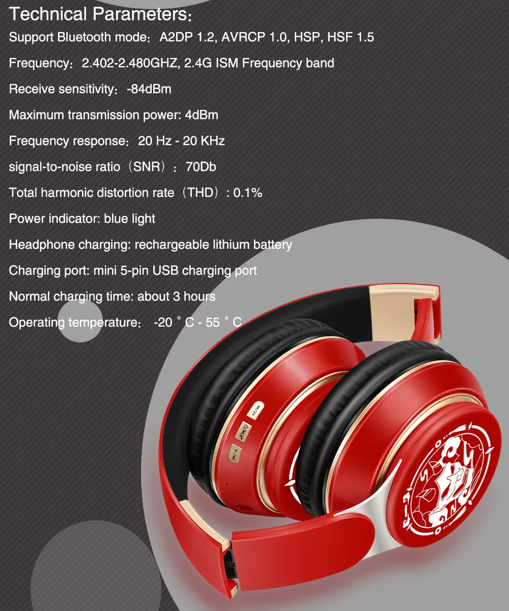 New Popular Bluetooth Headphones Stereo Headset Wireless Original Earphones Cosplay Game with MP3 FM & Microphone Students Gift