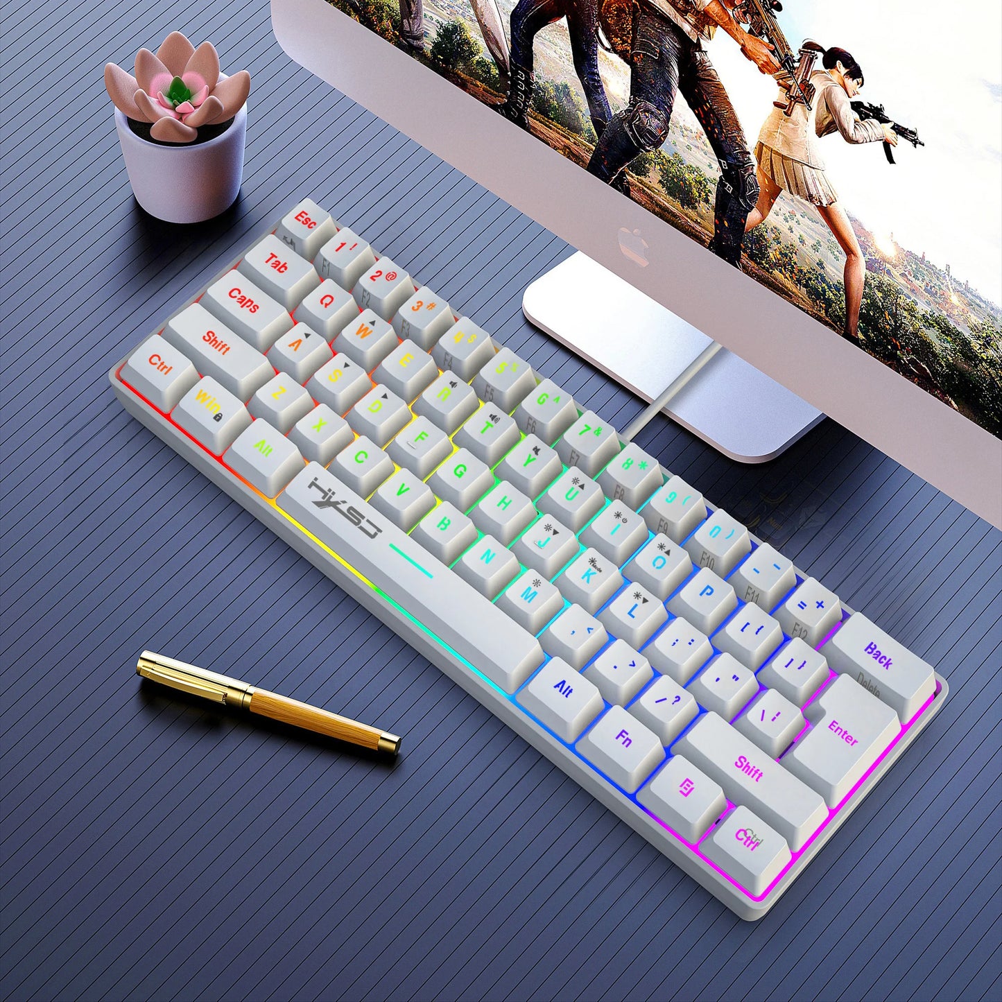 Nuova mini tastiera gaming cablata con membrana sottile, 61 tasti, illuminazione RGB Touch, combinazioni rapide multiple, ideale per gaming e ufficio