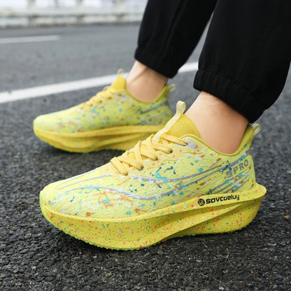 Zapatillas de running para hombre y mujer con placa de carbono, amortiguación para maratón, deportivas, transpirables, ligeras, cómodas y antideslizantes