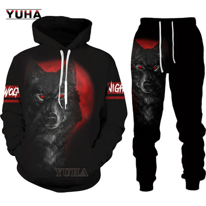 Sweatshirt com Capuz Unissexo Wolf com Impressão 3D, Pullover Cool com Gráfico Animal, Streetwear Masculino