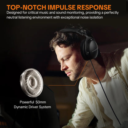 Auriculares de estudio TALOMEN W550x – Auriculares profesionales de monitorización para DJ, circumaurales y con cable, con transductores de 50mm y cable desmontable