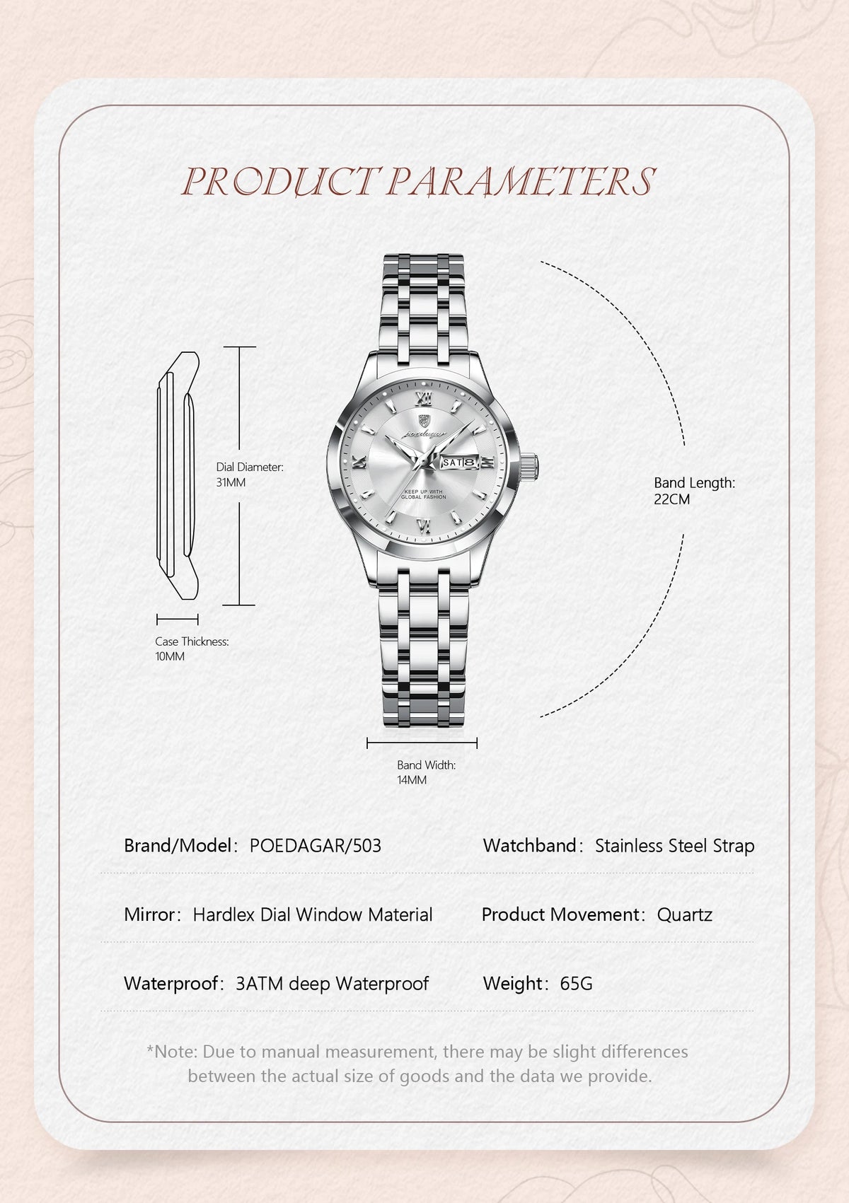 POEDAGAR Luxury Elegant Woman's Watches Luminous Waterproof Stainless Steel Ladies Wristwatch Quartz Week Date Women Watch Reloj