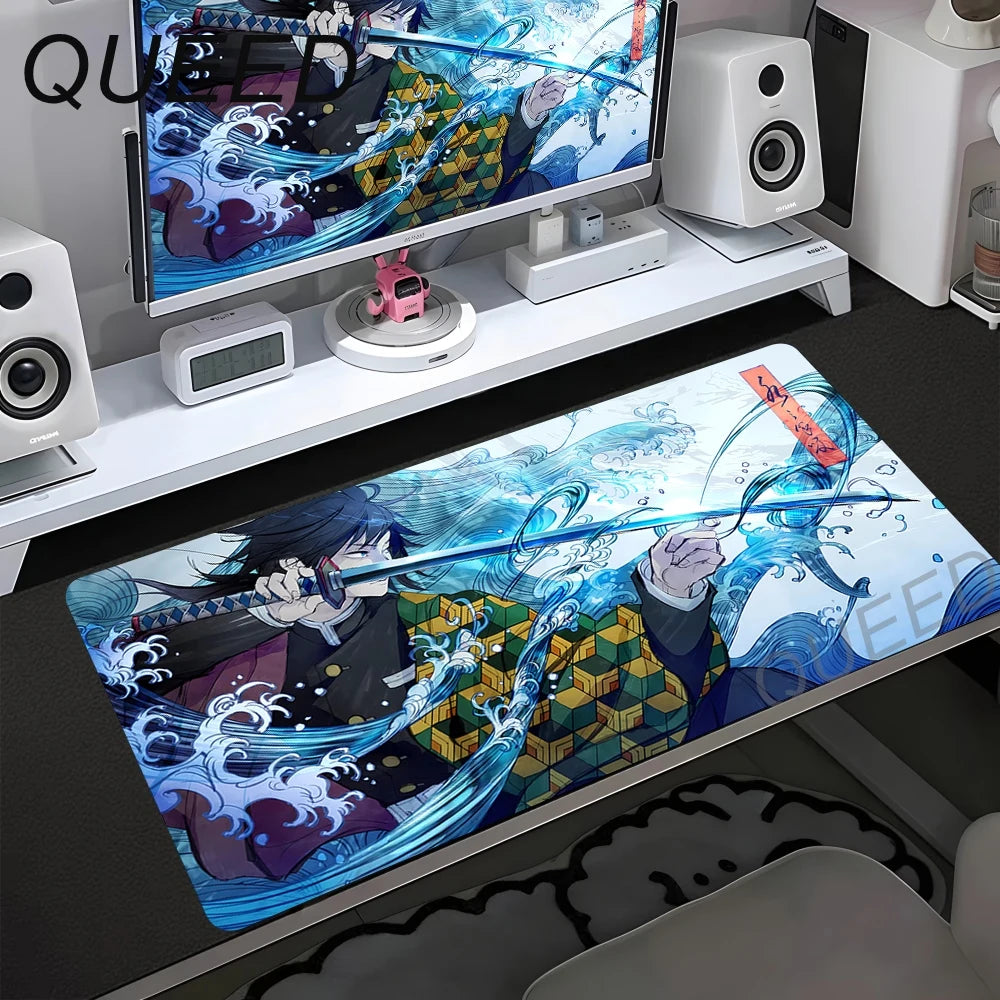 Alfombrilla de escritorio para ordenador y teclado, alfombrilla de ratón anime chica kawaii, 900x400mm, goma antideslizante, Demon Slayers XL