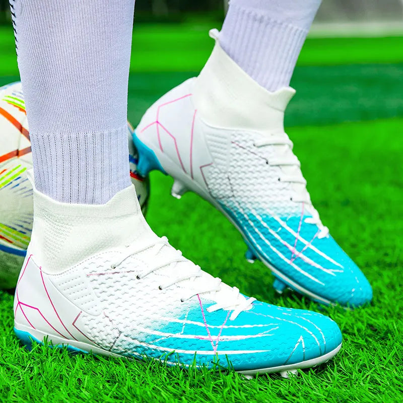 Sapatilhas de Futebol Profissionais de Cano Alto em Pele para Relva Artificial, Treino e Desporto, para Jovens, Estudantes, Homens e Mulheres