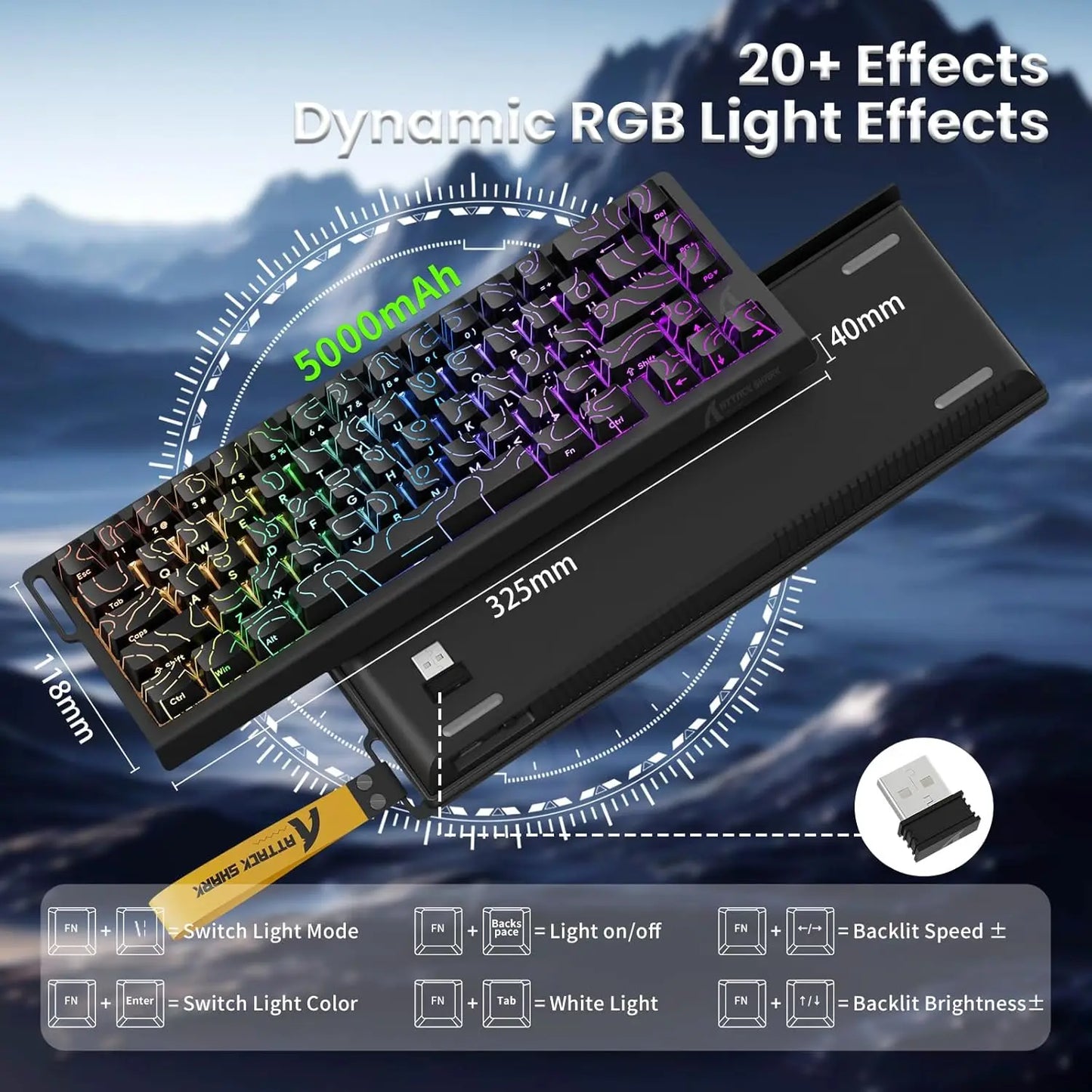ATTACK SHARK X68PRO HE 60% Wireless Rapid Trigger Gaming Keyboard,Adjustable Actuation,8K,Hall Effect Magnetic Switch,Tri-mode