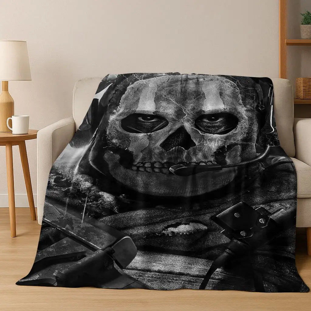 Classic Game Call of Duty Ghost Simon Cartoon Art Flannel Blanket,Cozy Soft Throw Blanket for Home Bedroom Bed Sofa Cover Kid