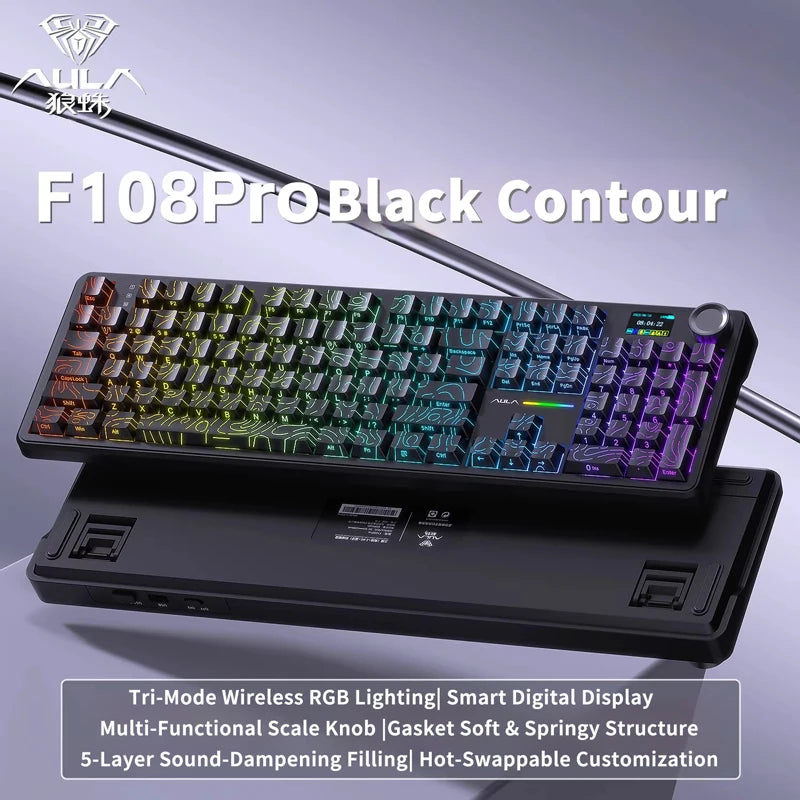 Teclado mecánico AULA F108 PRO personalizado con diseño 100%, retroiluminación RGB, Bluetooth inalámbrico, interruptor HiFi para gaming