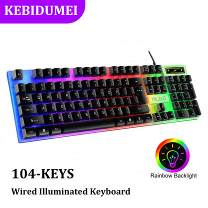 Teclado gaming RGB USB con cable de 104 teclas, cable de 1.3M, teclado de membrana con sensación mecánica para PC, portátil, Windows e IOS