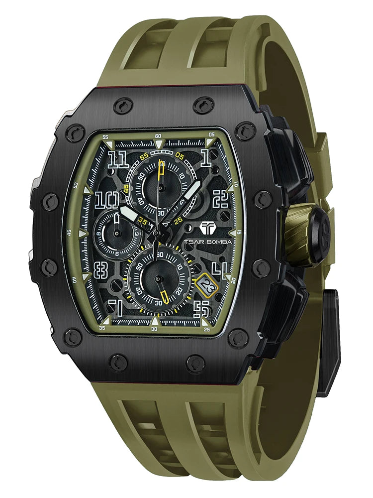 Reloj TSAR BOMBA para hombre, marca de lujo, diseño tonneau, impermeable, de acero inoxidable, reloj de pulsera de moda rectangular para hombre