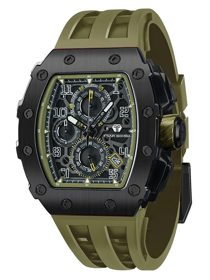 Reloj TSAR BOMBA para hombre, marca de lujo, diseño tonneau, impermeable, de acero inoxidable, reloj de pulsera de moda rectangular para hombre
