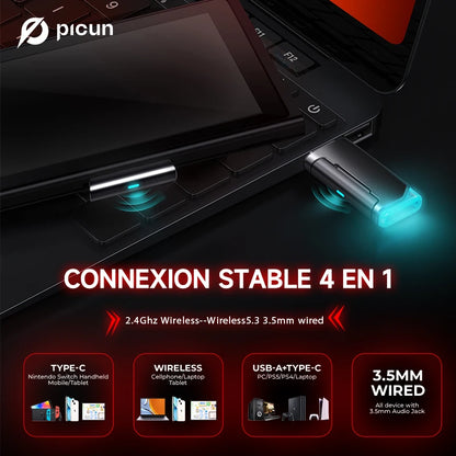 Cuffie da gaming wireless Picun G2 Bluetooth 5.3 – audio surround 7.1, microfono ENC, batteria 100H, cuffie a bassa latenza per PC, PS5, PS4, Switch e dispositivi mobili
