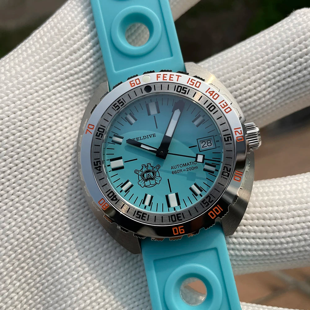 SD1967 Milled Clasp Bracelet Steel Bezel 43mm Steeldive Sapphire Glass 20ATM Water Resistant NH35 Automatic Man Dive Watch
