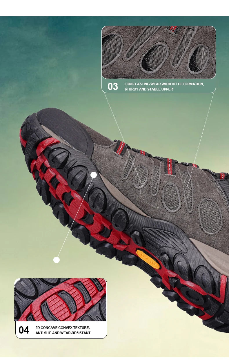 HIKEUP Buty turystyczne męskie Zimowe buty wspinaczkowe i trekkingowe dla mężczyzn Skórzane, oddychające, outdoorowe, antypoślizgowe buty sportowe i robocze dla mężczyzn