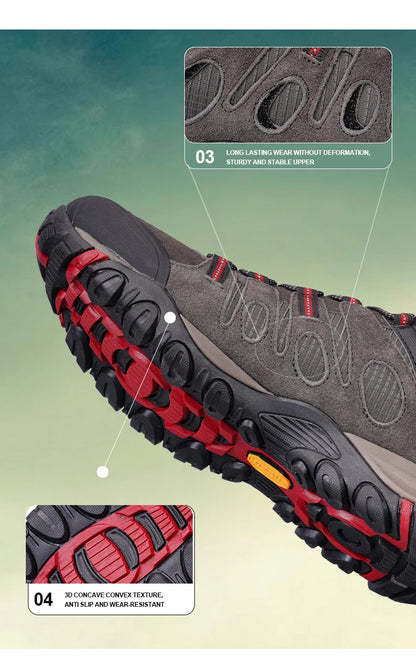 HIKEUP Buty turystyczne męskie Zimowe buty wspinaczkowe i trekkingowe dla mężczyzn Skórzane, oddychające, outdoorowe, antypoślizgowe buty sportowe i robocze dla mężczyzn