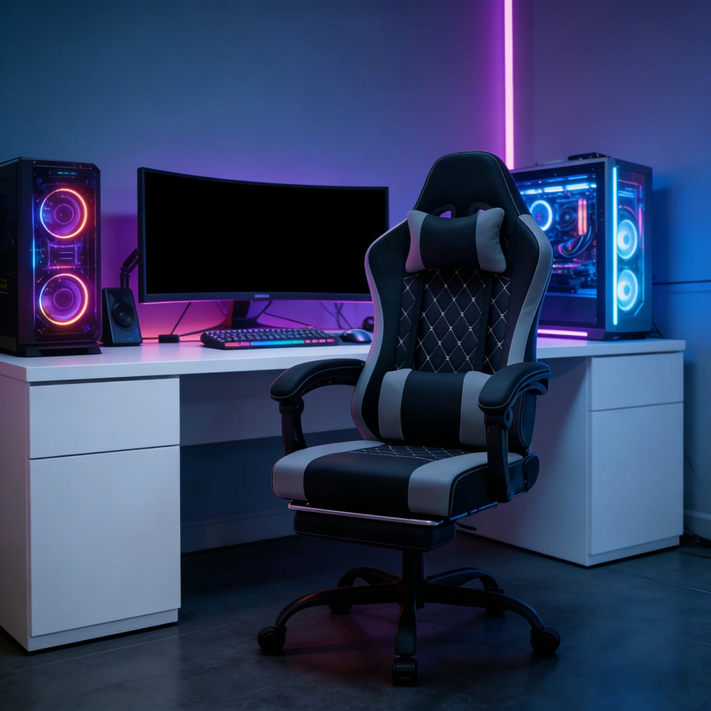 Ergonomic Office Chair with Massage Lumbar Support, Swivel Computer Chair, Adjustable Gaming Chair with Footrest, High Back Executive Desk Chair