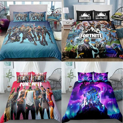 Juego de cama Fortnite de 3 piezas, ropa de cama para dormitorio con estampado 3D, diseño de videojuego y dibujos animados, funda nórdica y funda de almohada decorativas, regalo de cumpleaños