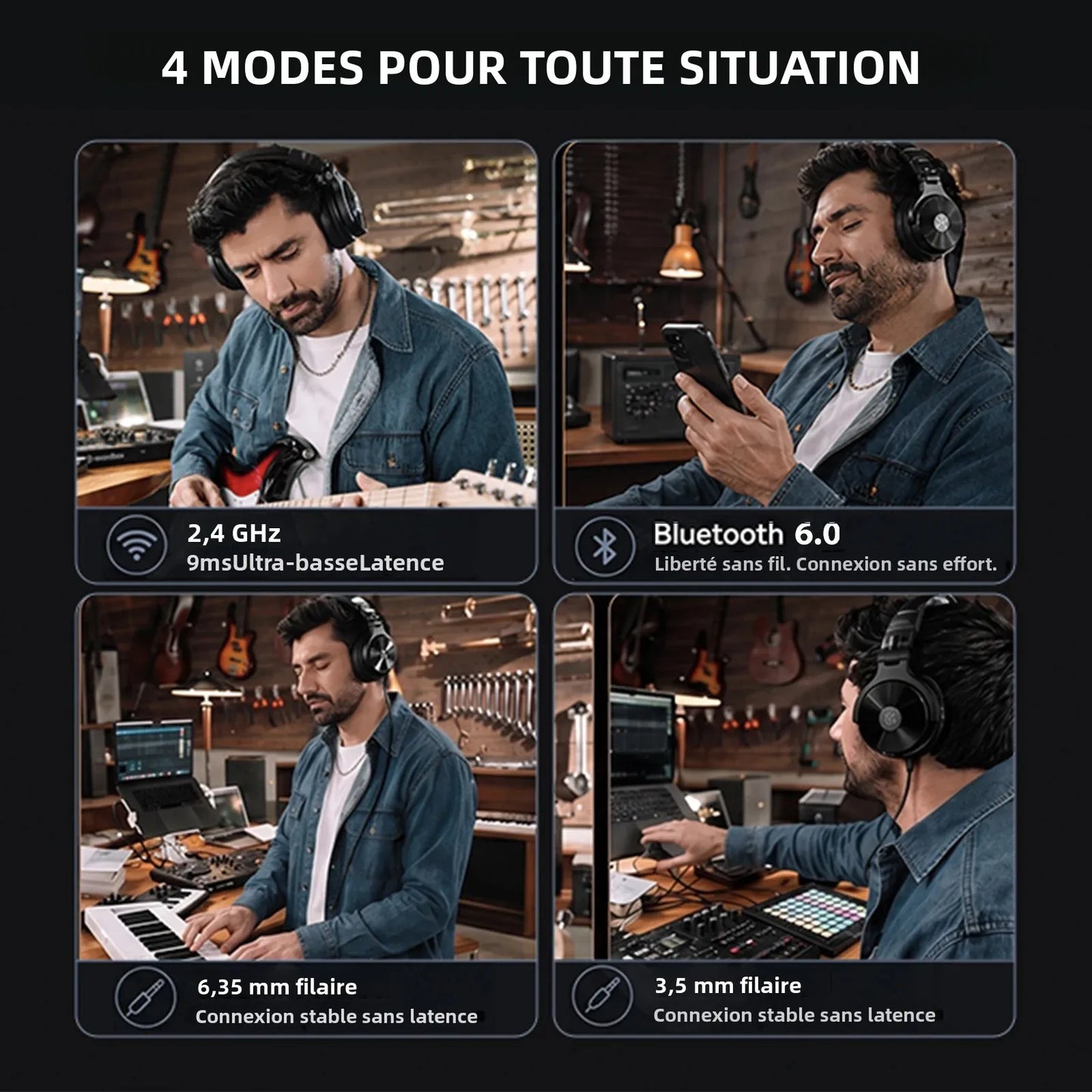 OneOdio Studio Max kabellose DJ-Kopfhörer Bluetooth 6.0 – 9ms ultraniedrige Latenz, Hi-Res LDAC Studio-Monitor-Over-Ear-Headset mit Mikrofon