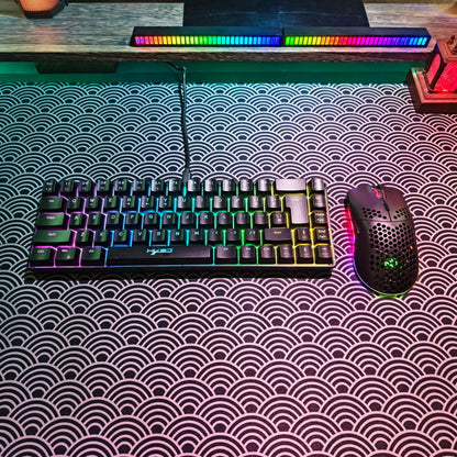 Conjunto gaming portátil HXSJ 60% RGB de teclado y ratón: teclado de membrana con cable de 68 teclas y ratón inalámbrico ligero de 3 modos para PC y Mac
