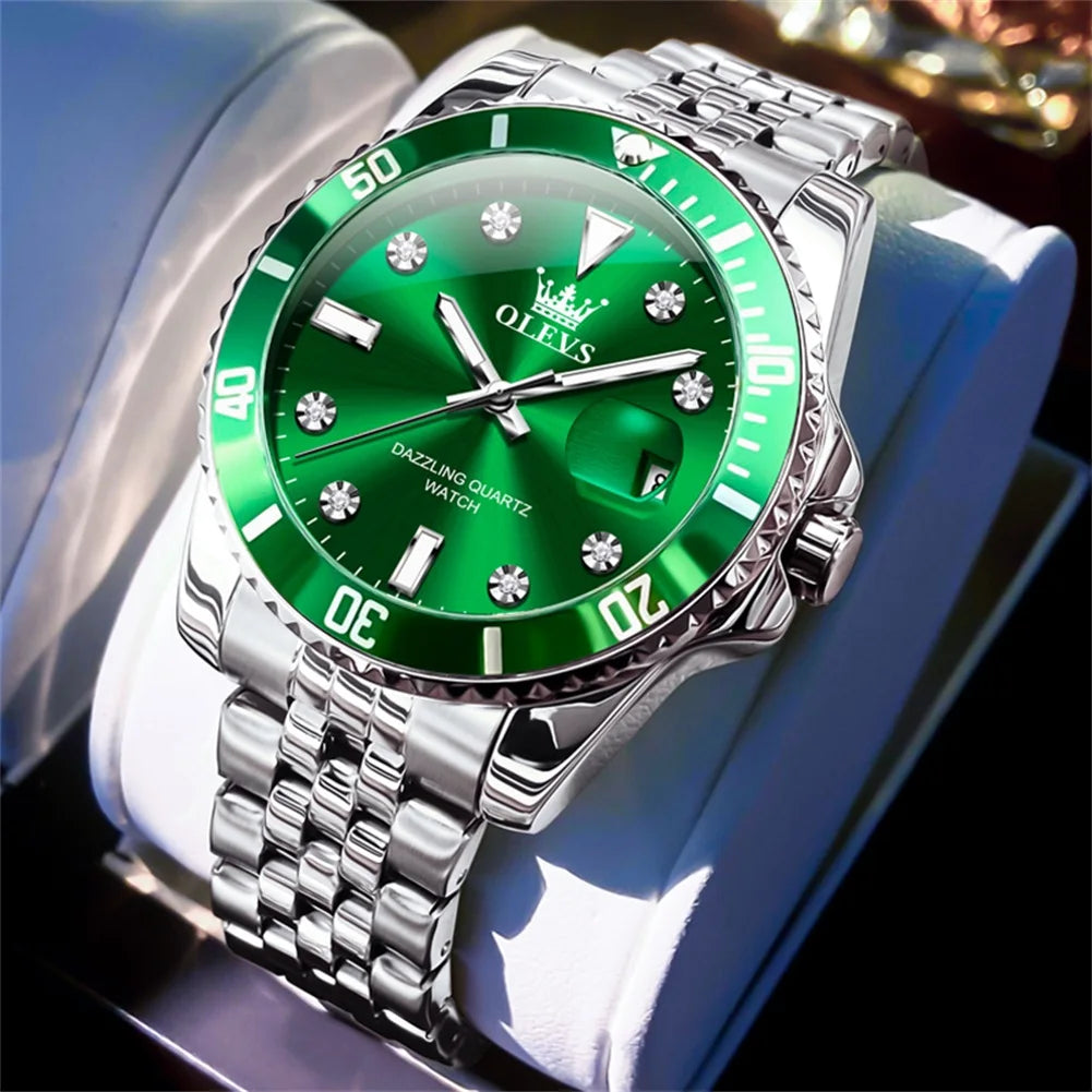 Ανδρικό ρολόι OLEVS – Πολυτελές ρολόι, επαγγελματικό στυλ, αδιάβροχο, με ένδειξη ημερομηνίας, φωτεινά δείκτες, κάσα από ανοξείδωτο ατσάλι και μπλε καντράν – Ρολόι χαλαζία