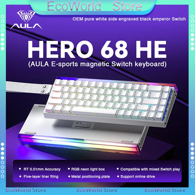 AULA HERO68 HE Tastiera con switch magnetici, Rapid Trigger, polling rate 8K, tastiera da gaming eSports RGB cablata meccanica